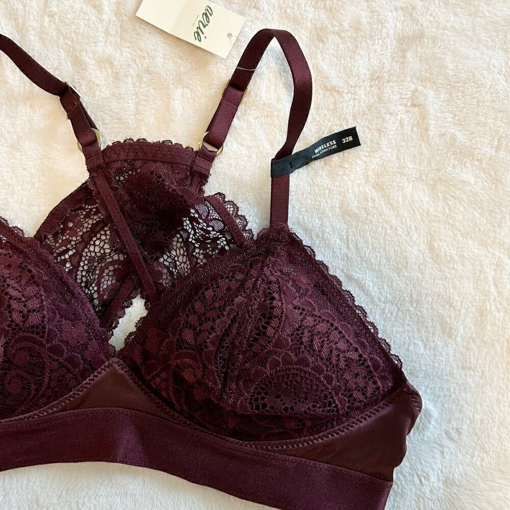 NWT Aerie Maroon Real Power Wireless Push Up Paisley Lace Bra - 32B - Picture 3 of 10